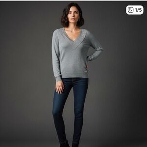 MICHAEL Michael Kors Gray Embellished V-Neck Sweater
